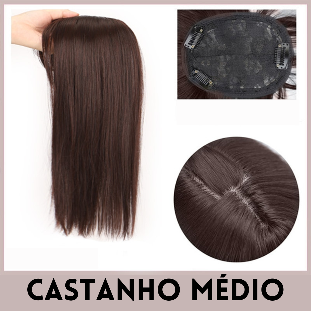 Aplique Topo de Cabeça - Fibra Orgânica (Para Alopecia, Falhas, Cabelos Ralos e com Queda) Castanho Médio