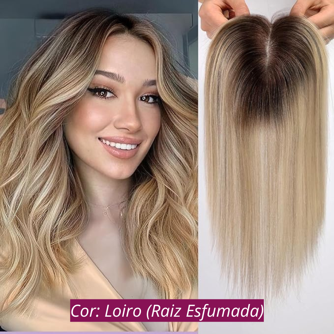 Aplique Topo de Cabeça - Fibra Orgânica (Para Alopecia, Falhas, Cabelos Ralos e com Queda) Loiro Raiz Esfumada