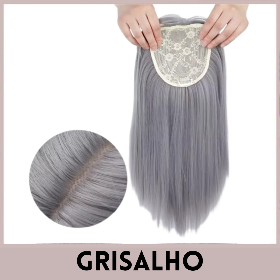 Aplique Topo de Cabeça - Fibra Orgânica (Para Alopecia, Falhas, Cabelos Ralos e com Queda) Grisalho